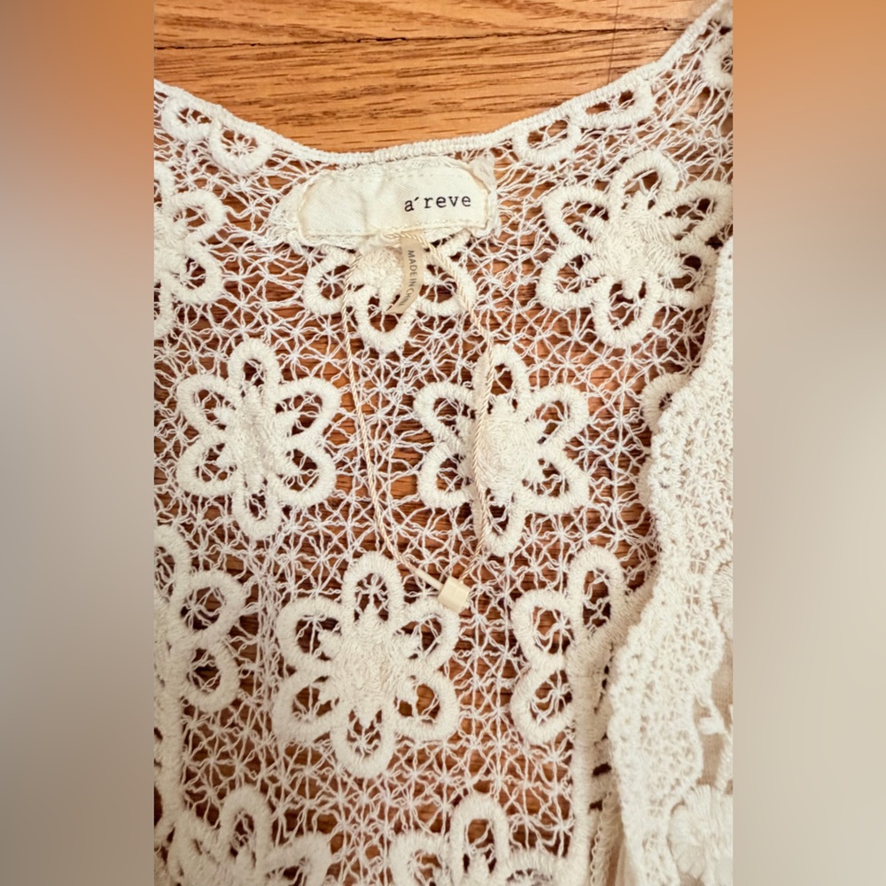 A'Reve Cream Lace Detail Bohemian Peasant Blouse - Picture 3 of 12